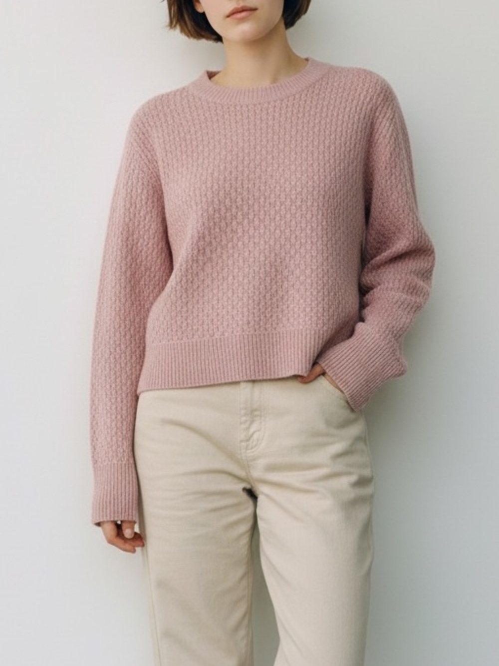 Le Kasha 100% Mongolian Cashmere Women's Dusty Pink Knit Crewneck Sweater Small